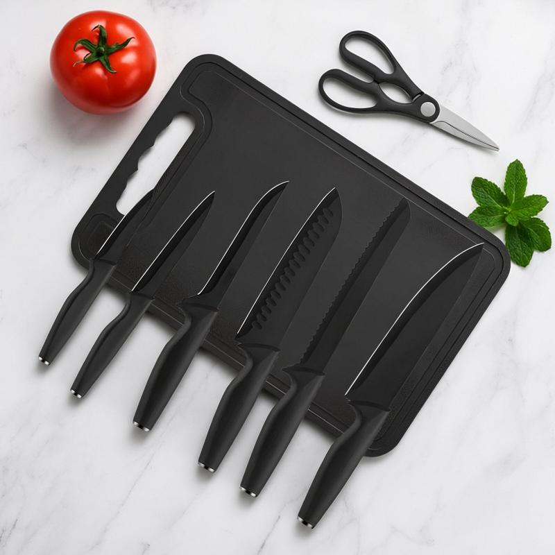 15-Piece Kitchen Knife Set – With Solid Wood & Plastic Knife Block, Including Chef's Knife, Japanese-Style Knife, Meat/Vegetable Knife, Chicken Bone Knife and German-Style Steak Knife. it's practical for home use and also ideal as a gift. Wooden Stylish