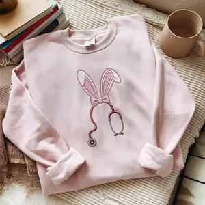 Embroidered Bunny Nurse Easter Gildan Sweatshirt, Personalized RN Spring Pullover, Cute Medical Bunny, Cozy Holiday Outfit, Nurse Appreciation Gift