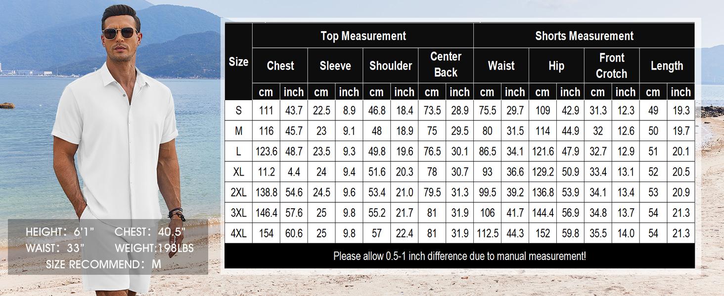Coofandy Men's Summer Beach Outfit 2-Piece Short Sleeve Shirt & Shorts Set in Premium Linen Texture Fabric for Vacation & Casual Wear
