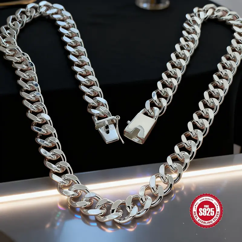 925 Sterling Silver-plated Italian 10mm Cuban Chain,Suitable for Men and Women Necklaces, Suitablefor Anniversary, Birthday, Various Holidays,Special Occasions for Men, Wife, Girlfriend,Mother, Daughter - Gift Bag Included