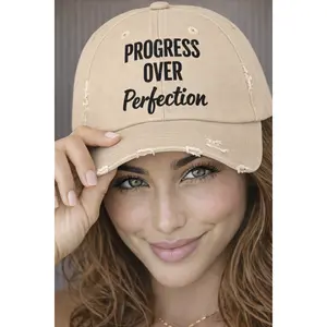Progress Over Perfection Cap | Distressed Dad Hat, Motivational Embroidered Quote