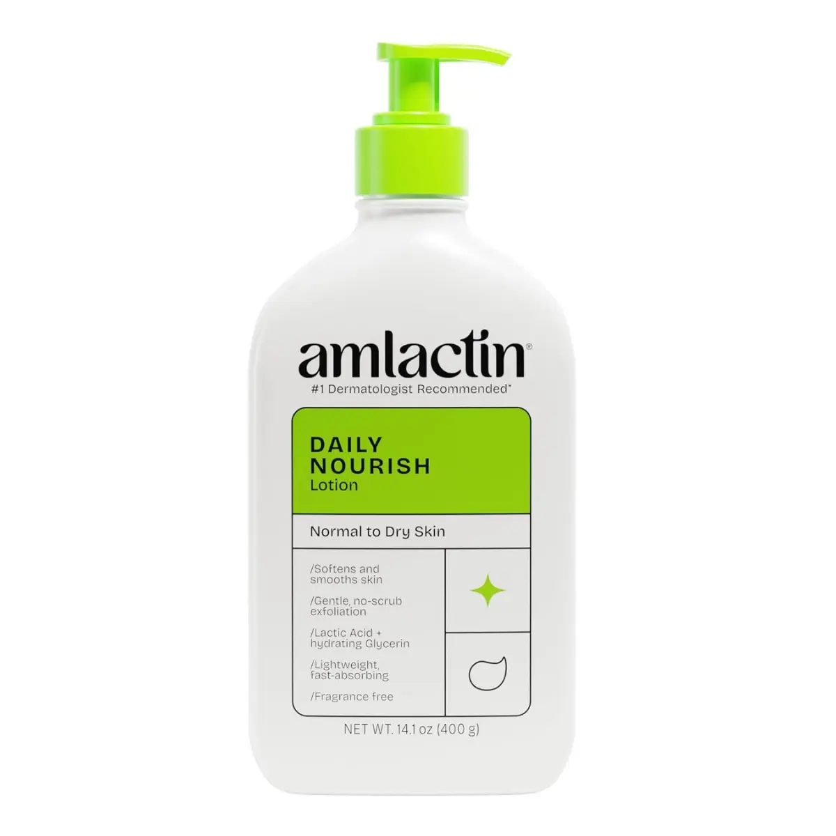 AmLactin Daily Nourish Therapeutic Body Lotion - 12% Lactic Acid, No-Scrub Exfoliator & Moisturizer for Dry Skin, 14.1 oz (Packaging May Vary)