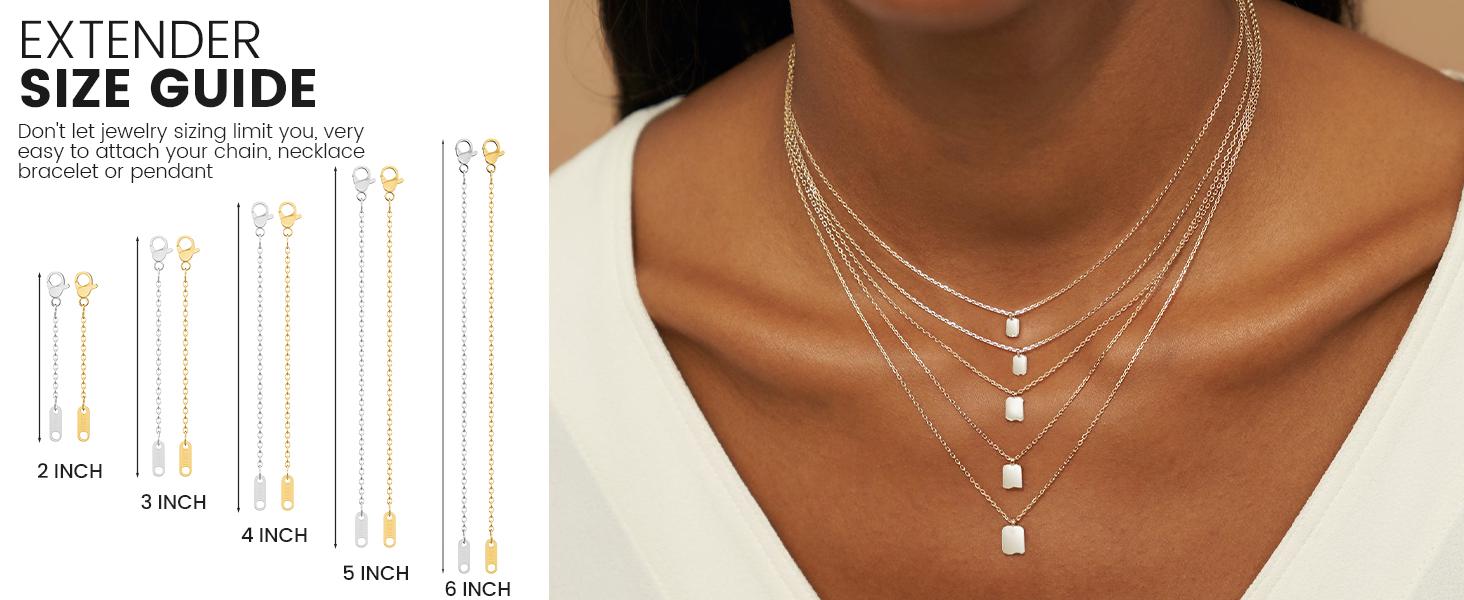 18k Gold Plated Necklace Extenders, Gold Necklaces Bracelet Anklet Extender for Women Jewelry Making, Chain Extenders 3 Piece Set, 2", 4", 6"