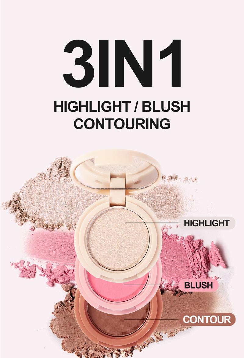 Matte Highlighter and Contour Palette with Three Blendable Shades, Long Wear Lightweight Powder for Natural Definition, Layered Setting Makeup for Everyday Wear, Travel, Photo Ready Looks