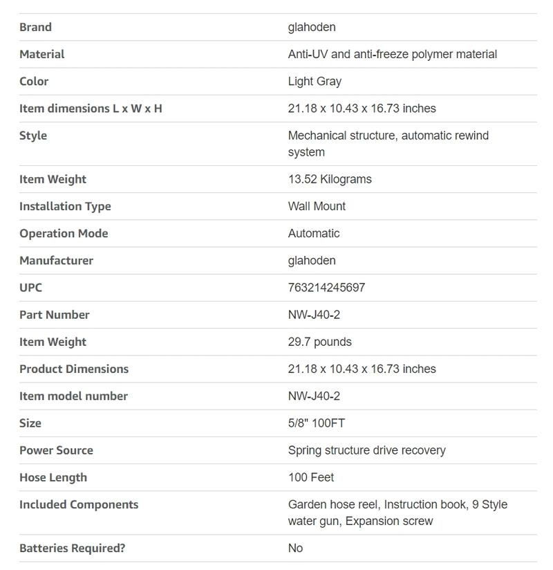 GLAHODEN Retractable Hose Reel, Max 130 FT / 115 FT / 100FT / 65FT Garden Water Hose Reel with 9-Pattern Nozzle, 180° Swivel Bracket Wall-Mounted, Automatic Rewind, Lock at Any Length, with Slow Return System,Optional Metal Bracket GLAHODEN Retractable Hose Reel, Max 130 FT / 115 FT / 100FT / 65FT Garden Water Hose Reel with 9-Pattern Nozzle, 180° Swivel Bracket Wall-Mounted, Automatic Rewind, Lock at Any Length, with Slow Return System,Optional Metal Bracket