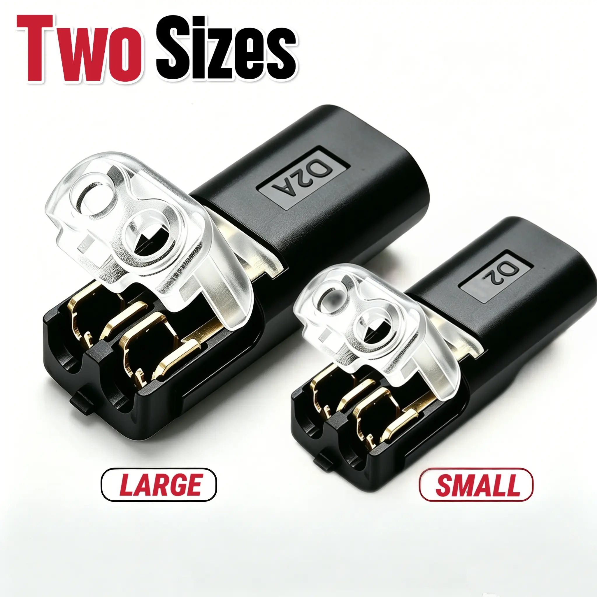 D2 & D2A Dual-Size 2-Pin Wire Connectors, Low-Voltage Solderless Pure Copper Terminals, Fast-Connect Locking Plugs, Heat & Flame Resistant Polycarbonate for D2 (Small) 20-22AWG/D2A (Large) 16-18AWG Flexible Wires, LED Strips Auto Wiring, Dual-Size Connect