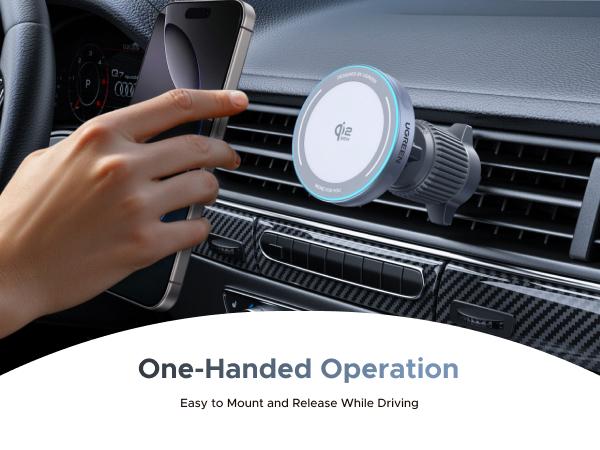 UGREEN 25W MagFlow Wireless Car Charger, MagSafe Qi2 Certified Fast Charging Cradle Mount for iPhone 17/16/15/14/13/12 Series, Air Vent Clip Secure Holder with USB-C Cable