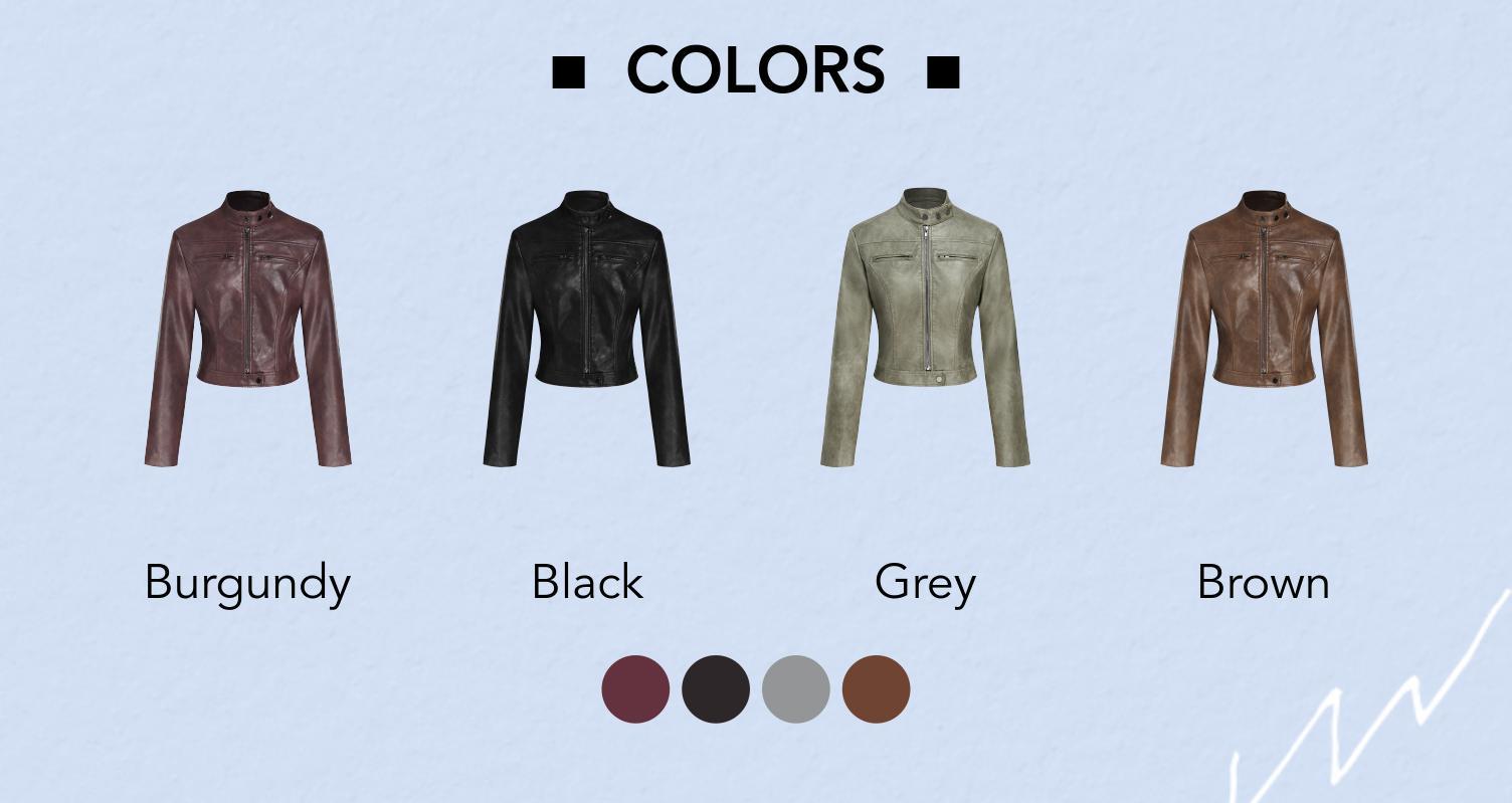 Cider [4 colors, size 0-26] Faux Leather Stand Collar Zipper Biker Jacket