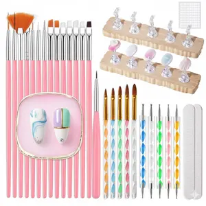 38Pcs Nail Art Brushes Set: Nail Art Tools with Nail Stand Holder, 15Pcs Nail Design Brushes, 5Pcs Dotting Tools, 5Pcs Sculpting Brushes, Resin Palette, Nail File for Painting Nails