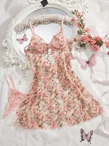 Women Lady Seductive Nightwear See-through Lace Dress Sleepwear