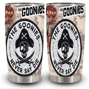 1pc 20oz Goonies Skull and Crossbones Tumbler with Lid, Insulated Travel Mug, Gift for Women Men, Ideal for Halloween, Independence Day, Memorial Birthday Gift, Coffee Cup, weird stuff