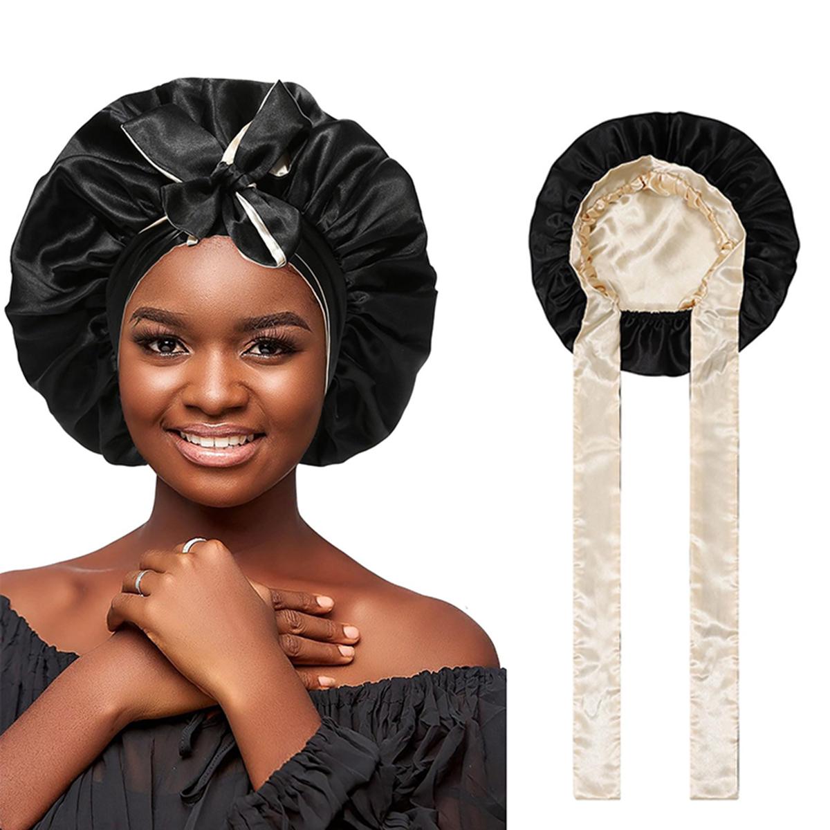 Double-Layer Solid Color Satin Bonnet Sleep Cap for Women Curly Hair Wrap for Sleeping Cap Adjustable Reversible Bonnet with Tie Band Night Cap Double-Layer Solid Color Satin Bonnet Sleep Cap for Women Curly Hair Wrap for Sleeping Cap Adjustable Reversible Bonnet with Tie Band Night Cap