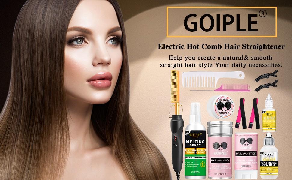 19 counts Electric Hot Comb Hair Straightening Comb Curling Iron for Wigs and Natural Hair，Lace Front Wig Black Women Lace Glue Wig Install Kit，Pressing Combs Wig Glue Hair Wax Set Comfort Salon