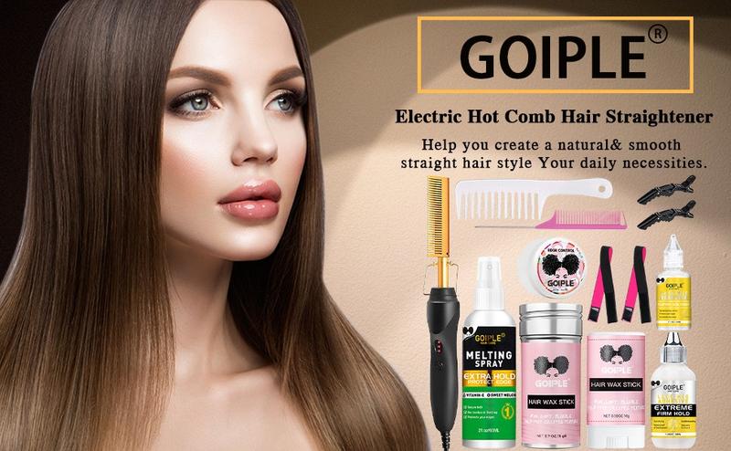 19 in 1 Hot Comb Styling Kit for Natural Black Hair with Wig Glue Hair Wax Set Electric Straightener Curler Machine Christmas Gift Bundle,valentine's day gifts for her/him