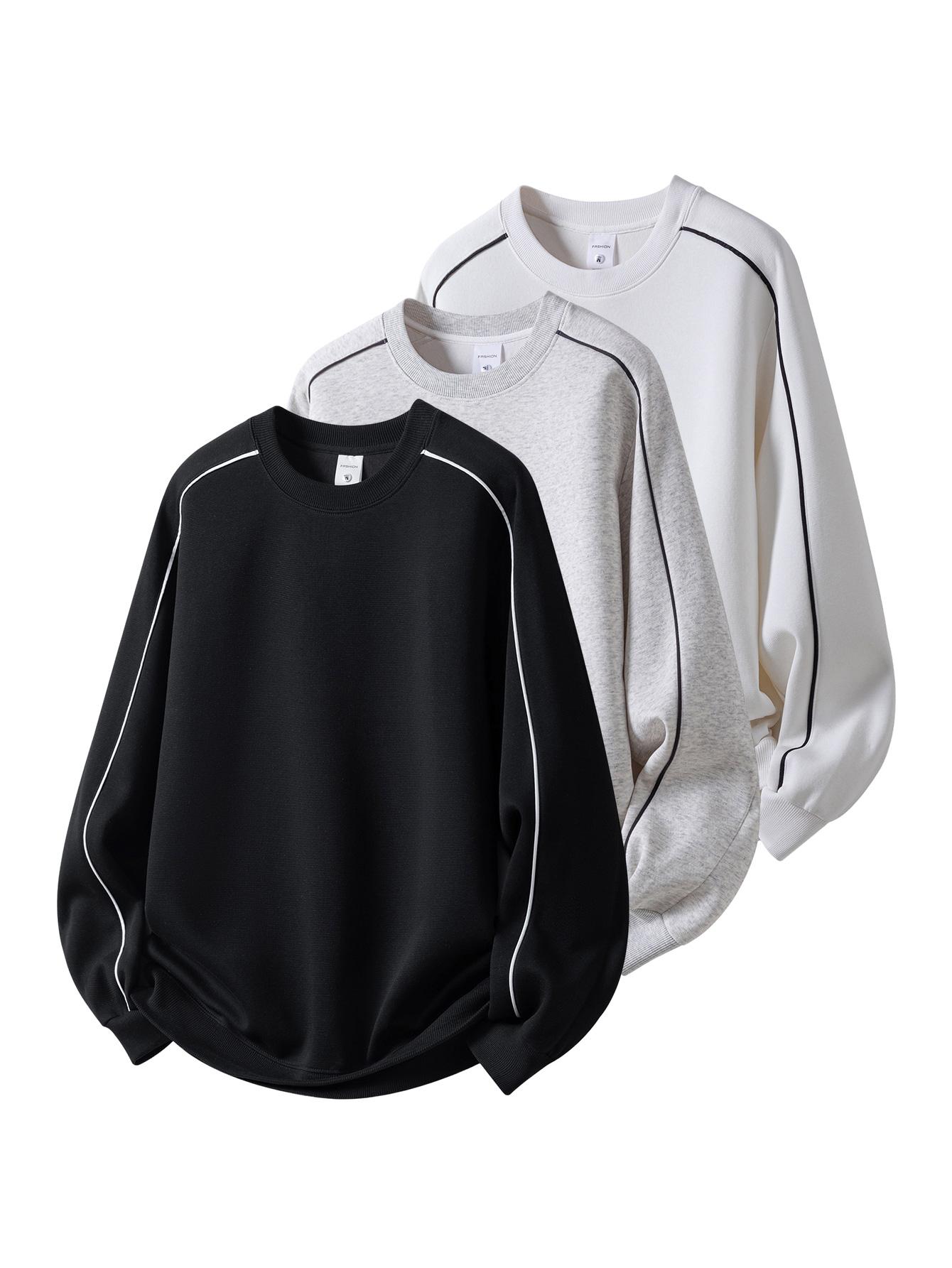 CCCMAI Men's Cotton Crew Neck Sweatshirt Long Sleeve Breathable Fashionable Casual Pullover Solid Color Knitwear Autumn Winter Comfort Menswear Tops Crewneck