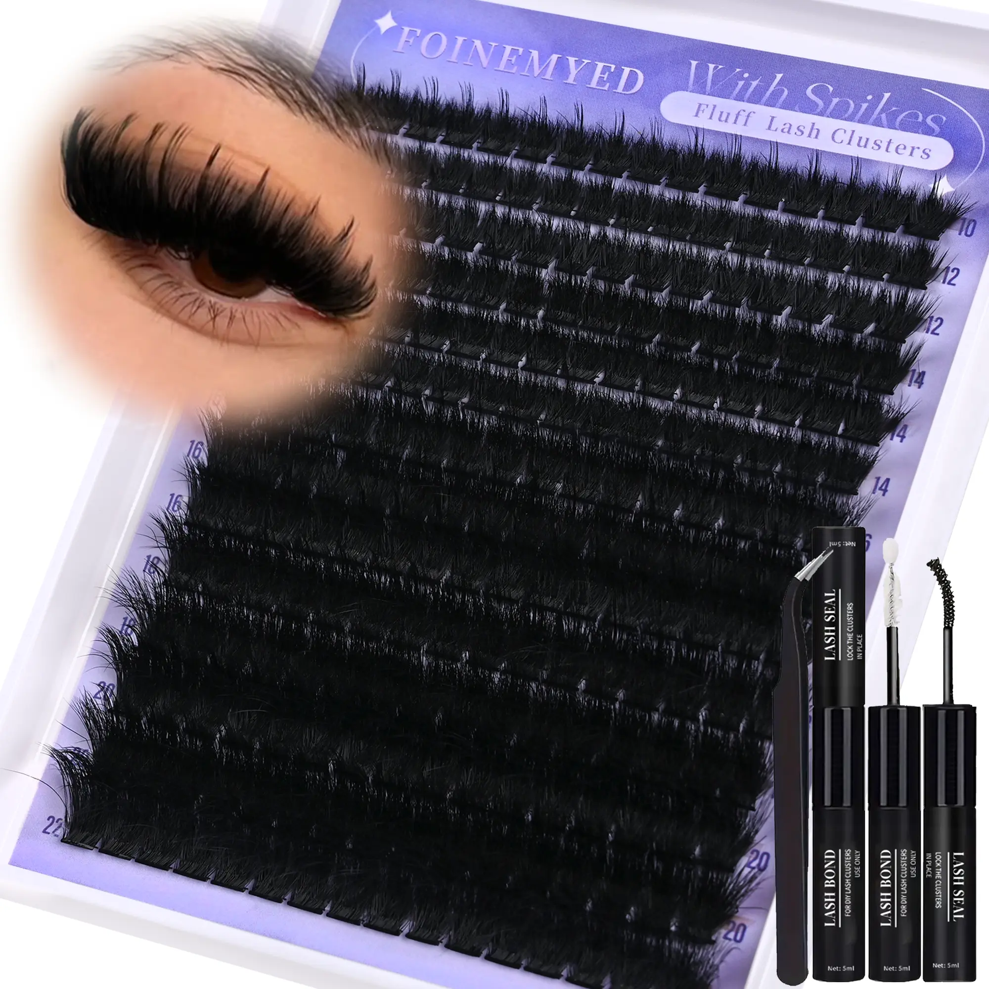 Spiky Lash Clusters Kit 300D Manga Volume Lash Clusters with Spikes 10-22MM Eyelash Clusters D-Curly DIY Lash Extension Kit Dramatic Spiky Look Eyelash Extension Kit by FOINEMYED