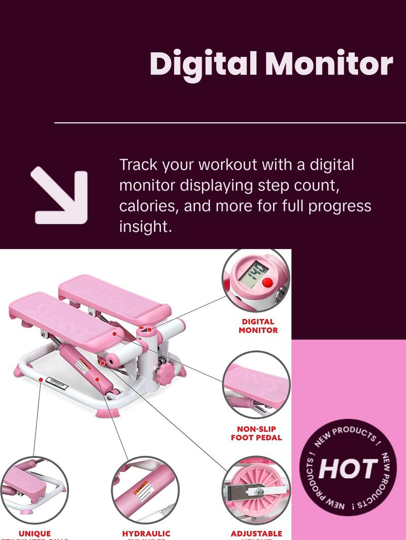 Mini Steppers for Exercise at Home, Stair Step Workout Machine with Resistance Bands, Full Body Cardio Equipment, Optional Smart Stepper with Sunnyfit App Connection