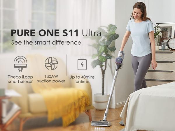 Tineco Pure One S11 Ultra Smart Cordless Stick Vacuum Cleaner, ZeroTangle Brush, Lightweight, Quiet, Powerful Suction, Converts into Handheld Dust Vac, Multiple Attachments, Smart App Integration, Docking Station