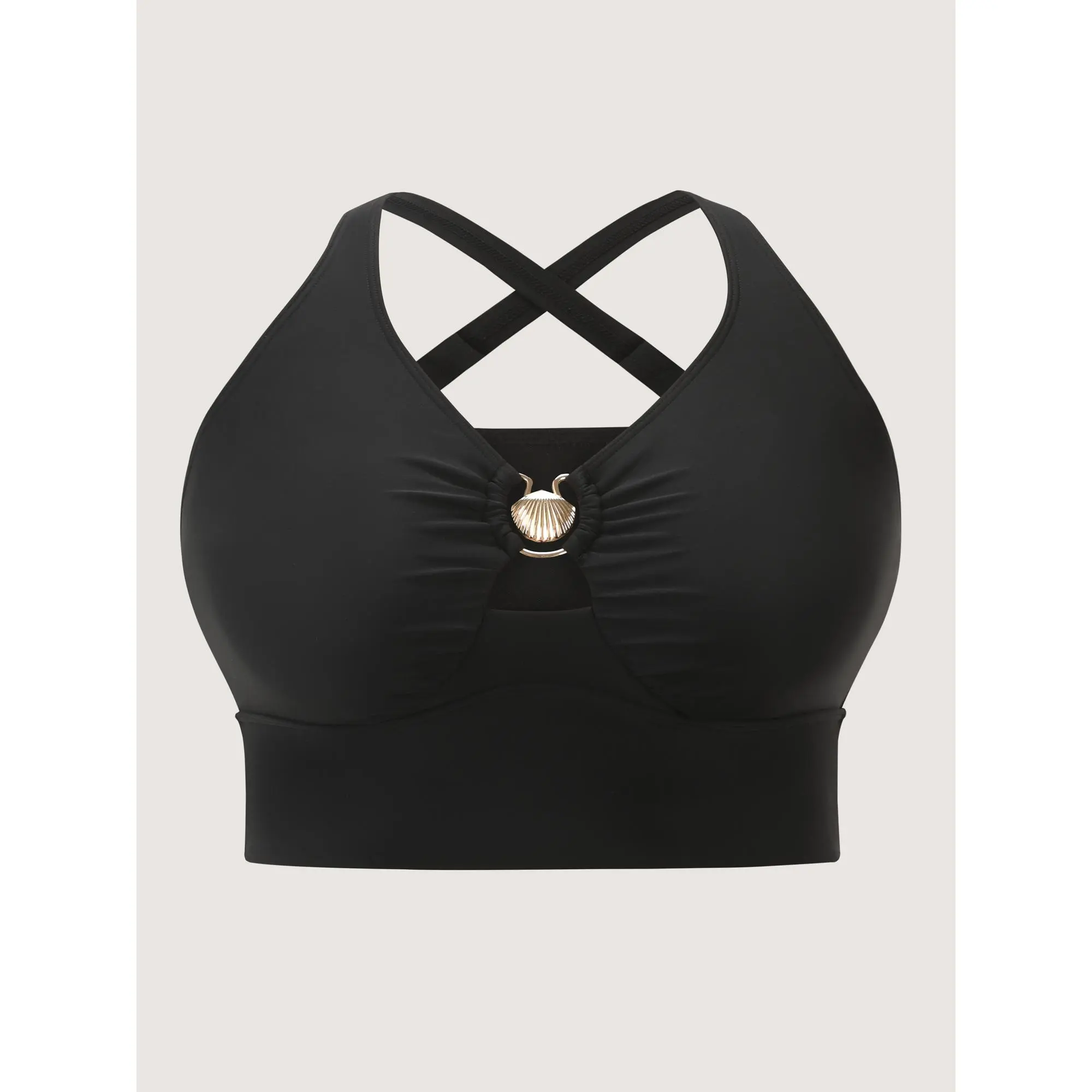 【Tummy Control】BLOOMCHIC Plus Size Metal Buckle Ruched Cut-Out Swim Top [M-6X] 2026 summerwins  Criss Cross Swimsuits Crisscross Back Swimwear,Summerfinds