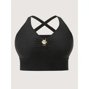 【Tummy Control】BLOOMCHIC Plus Size Metal Buckle Ruched Cut-Out Swim Top [M-6X] 2026 Summer Vibes Swimweek summerwins