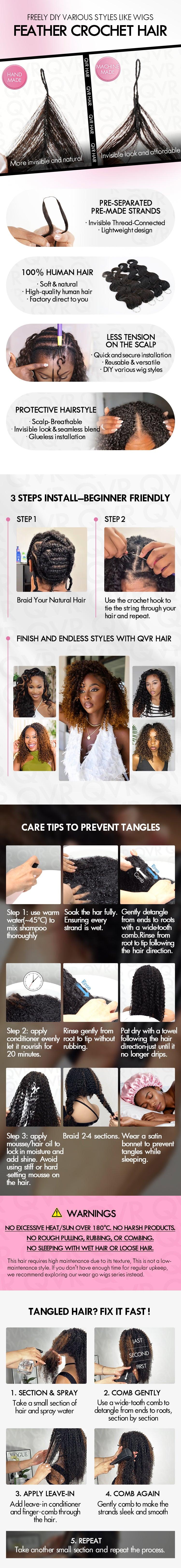 QVR Kinky Straight Crochet Hair Natural Black Machine Made Feather Crochet Human Hair Extension TikTokShopHolidayHaul