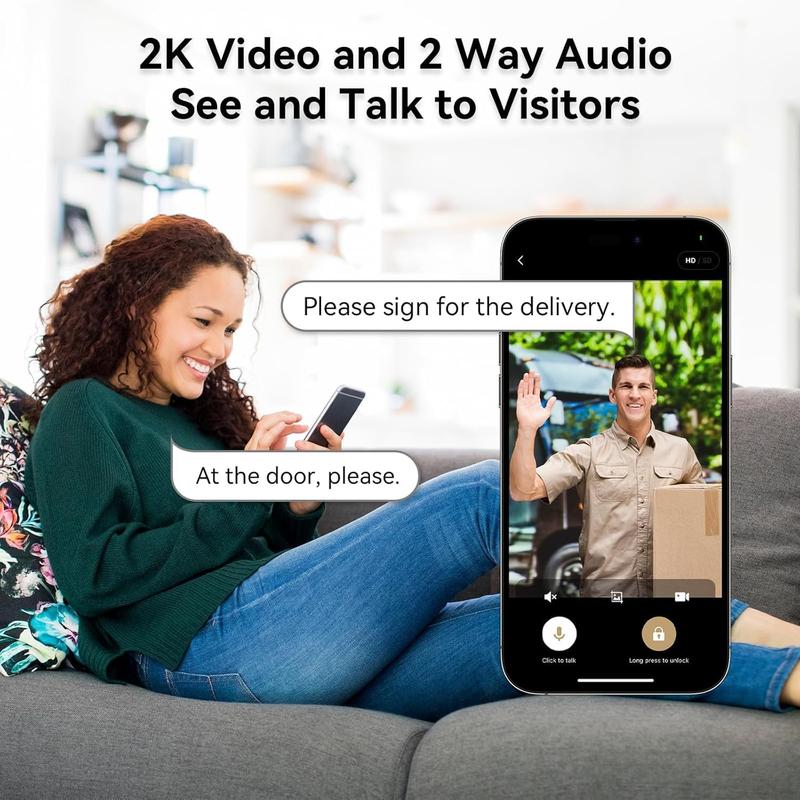 Lockzo 3-in-1 Video Smart Door Lock with Doorbell Fingerprint Keypad App WiFi Camera 2K HD 180° Wide Angle Dual Motion Sensors 10000mAh Battery IP65 Weather Resistant