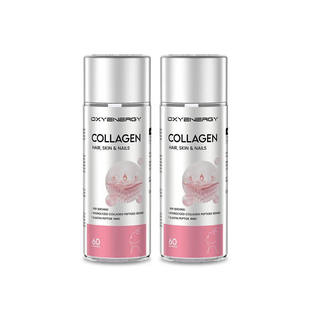 2 Bottles Oxyenergy Collagen Beauty Capsules,for Skin,Hair, and Nails,Dual Peptides,Marine Collagen,60 capsules/bottle Healthcare Dietary Fitness Edible Collagen Supplement,travel essentials