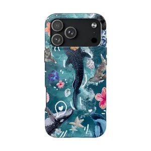 Women's Whimsical Collage Marine Life Phone Case for iPhone 17 16 15 14 13 12 11 Pro Max Samsung Galaxy S25 S24 S23 S22 S21, Whale Shark Phone Cover, Tropical Sea Ocean Doodle Hibiscus Flowers Aesthetic Hawaii Cute Girly Case