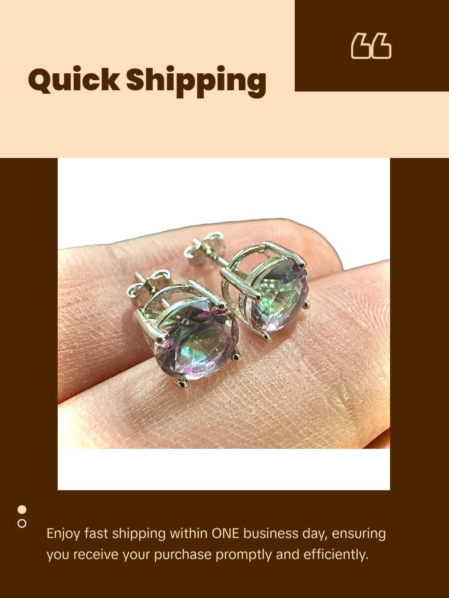 925 Sterling Silver Rainbow Mystic Topaz Stud Earrings for Women 6MM Birthstone Gift