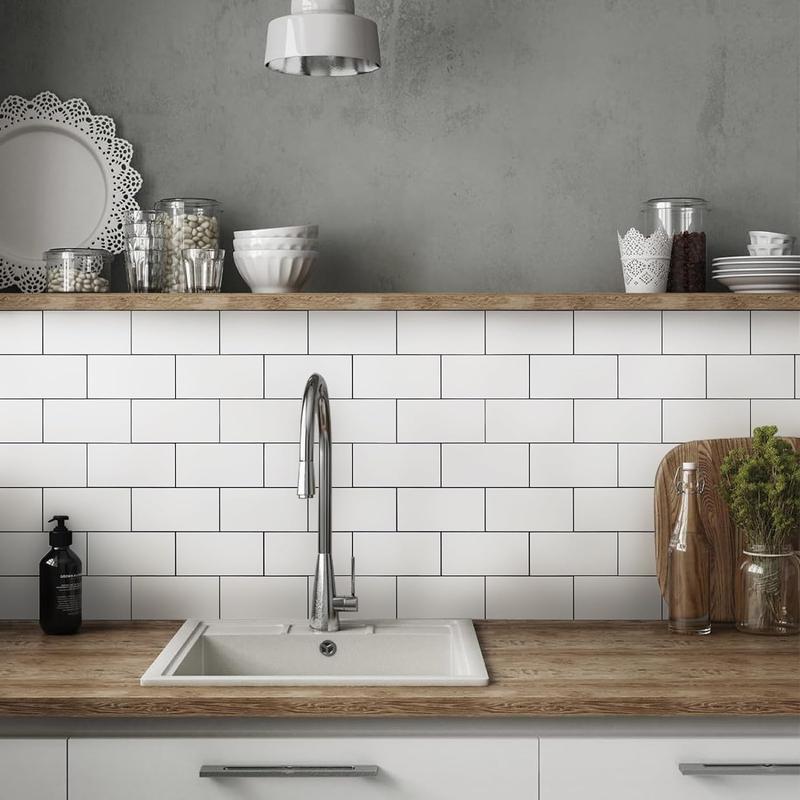 Vamos Tile 100Pcs Peel and Stick Backsplash, PVC Wall Tile, Stick on Backsplash for Kitchen/Bathroom/Fireplace/RV - Grey Marble Decor Decorative