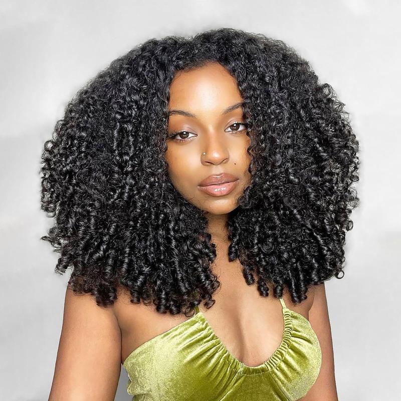 【3 In 1 Half Wig】Kinky Curly Half Wig Human Hair Burmese Curly 3 In 1 Half Wigs for Women V Part Burmese Curly Wig Human Hair Beginner Friendly Kinky Curly Wig Human Hair 180 Density