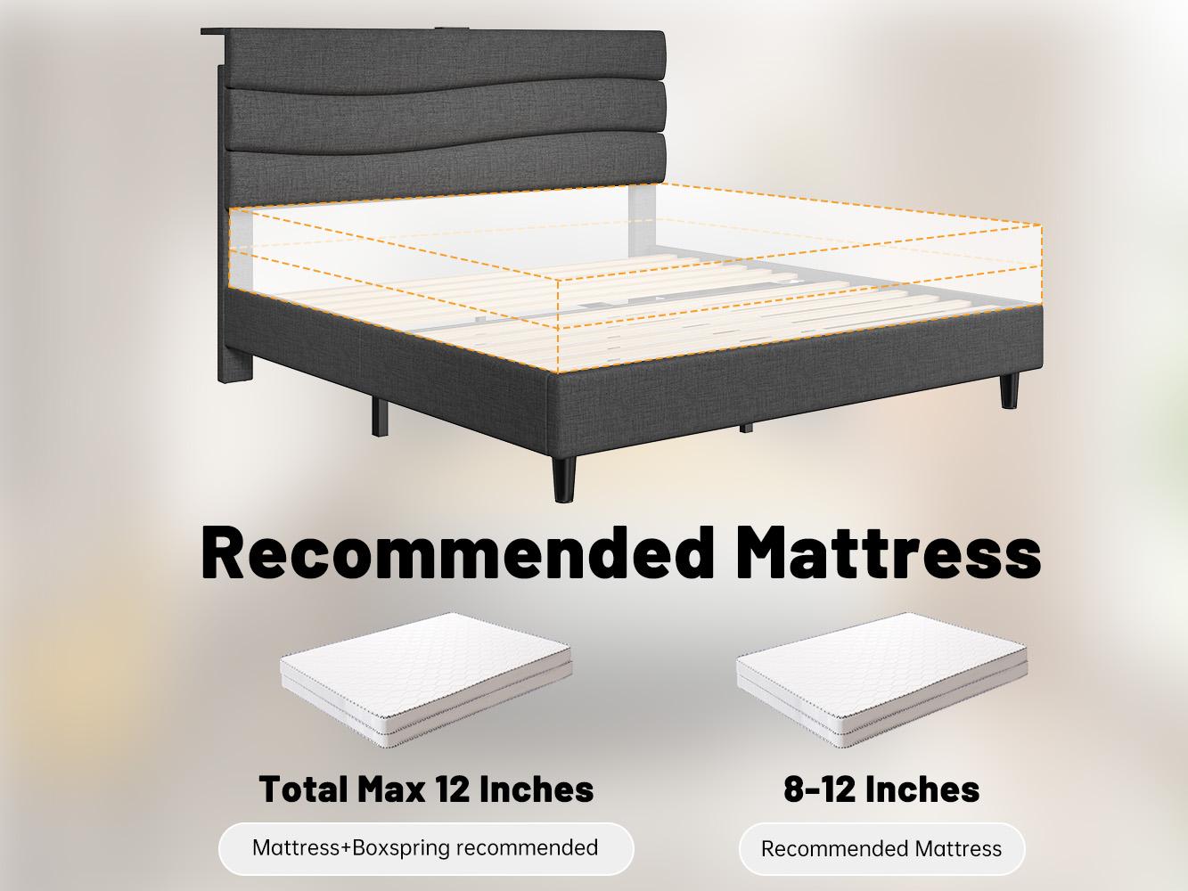 【The First Best Bed For Teens】Raybee Bed Frame Upholstered Headboard Height Adjustable Wavy Line Top Storage Shelf & USB Type-C Charging Noise-Free,Easy Assemble & Clean,Qeen Beige,Cream,Gray,King,Full 【The First Best Bed For Teens】Raybee Bed Frame Upholstered Headboard Height Adjustable Wavy Line Top Storage Shelf & USB Type-C Charging Noise-Free,Easy Assemble & Clean,Qeen Beige,Cream,Gray,King,Full