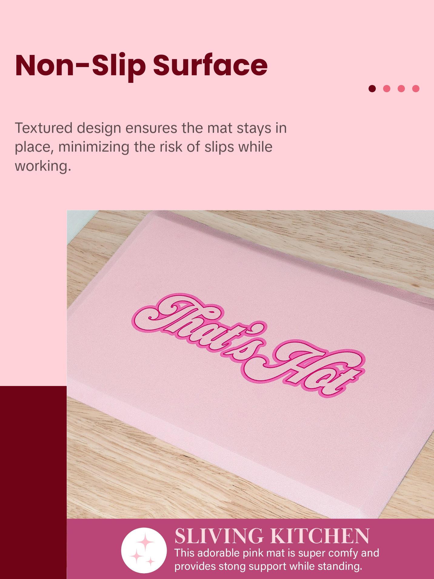 Paris Hilton Comfort Kitchen Mat, “That’s Hot” Design, Cushioned Anti-Fatigue Foam with Non-Slip Surface – Pink