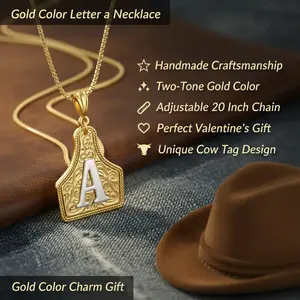 Handmade Western Initial Necklace Collar de Letra Vaquera Two-Tone Gold Cow Tag Pendant Adjustable Chain Joyería para Mujer Valentine Gifting Selection