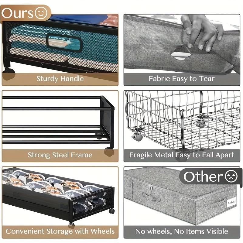 2pcs Under Bed Storage with Wheels, Underbed Storage Containers with Clear Lids - Rolling Drawers & Bins for Clothes, Shoes, Toys, Books, Blankets, Bedroom Storage Box Black And Gray, Under-Bed Storage