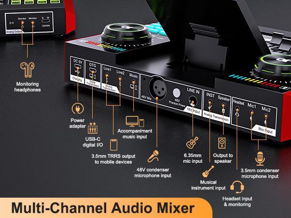 Tenlamp G10-PK PRO Mixer Sound Card Kit, Custom Sound Effects, with Condenser Microphone, for Live Streaming, Gaming, Singing Podcast Equipment, 2-Level Noise Reduction, Computer Audio Mixer