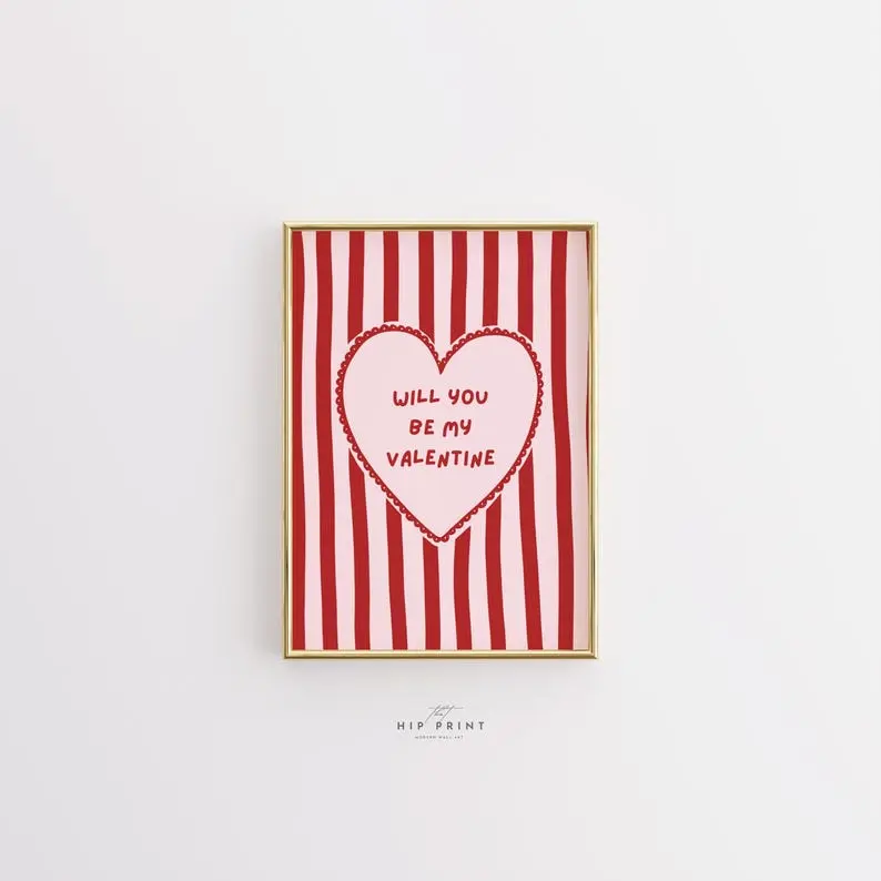 [UNFRAMED POSTER] Trendy Valentine Wall Art Print, Will You Be My Valentine Poster, Pink and Red Heart Decor, Cute Love Typography, Gift Idea