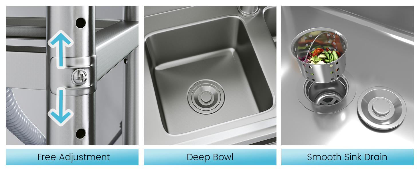 AECOJOY Stainless Steel Utility Sink Freestanding Outdoor Sink Station with Hose Hookup Small Tub for Garage Laundry Kitchen Farmhouse Practical Solution Organized Durability Compact Design