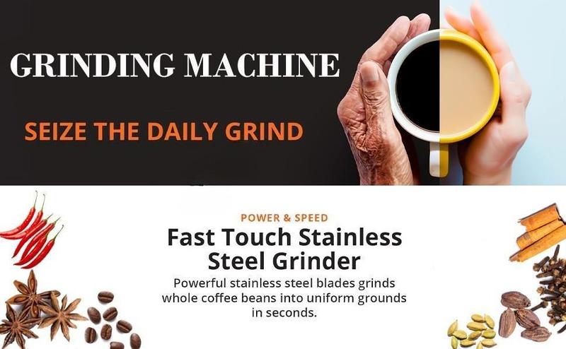 Quriov Electric Coffee and Grain Grinder 300W High-Power Tool for Summer Use, Multifunctional Food-Grade Fast Grinding Food Processor