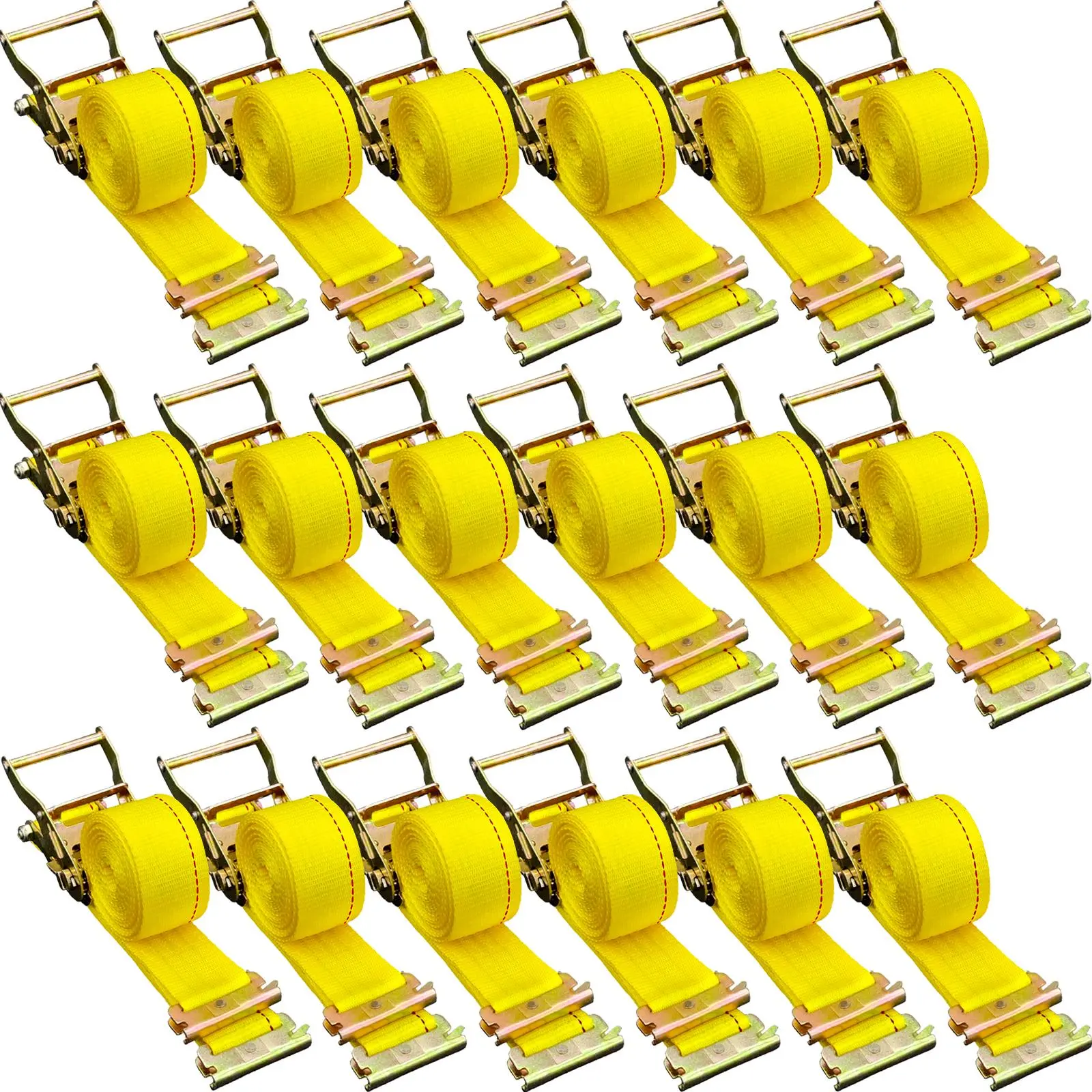 【summerfinds】VEVOR E Track Ratchet Strap, 18PCS 2\" x 15\' E-Track Straps 4400 LBS Breaking Strength, with Polyester Webbing & Spring Fitting & Ratchets, Durable Tie-Downs for Motorcycles, Tire, Trailer Loads, Cargo Trailer Straps, Multifunction Tensio