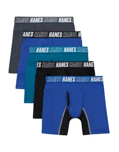Hanes Moves Boys' Anti-chafe Long Leg Boxer Brief Underwear 5-pack Multi Pack Comfortable Fit Soft Stretch Fabric Breathable Braclc