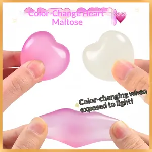 2PC-Mini Fuzzy  Color-Changing Heart Squishy - Magical Light-Sensitive Maltose Toy | Viral Fidget Stress Ball