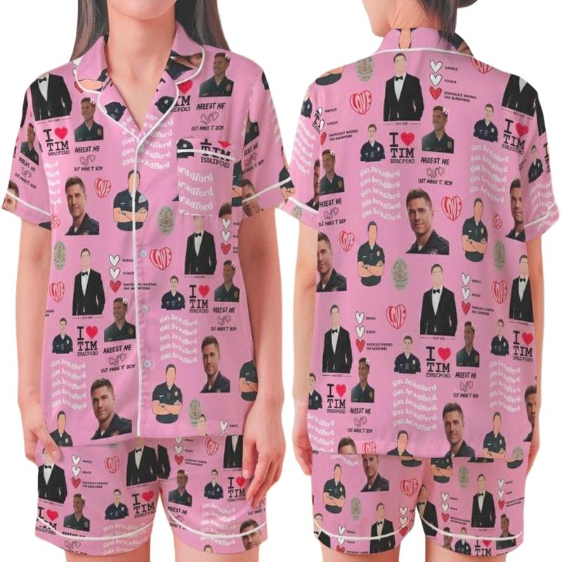 Timm Bradford The Rookie Short Sleeve Pajama, Police Drama Character Sleepwear For Men Women, TV Show Fan Merch Set, Unique Gifting Item | 210126.C03930.ID02