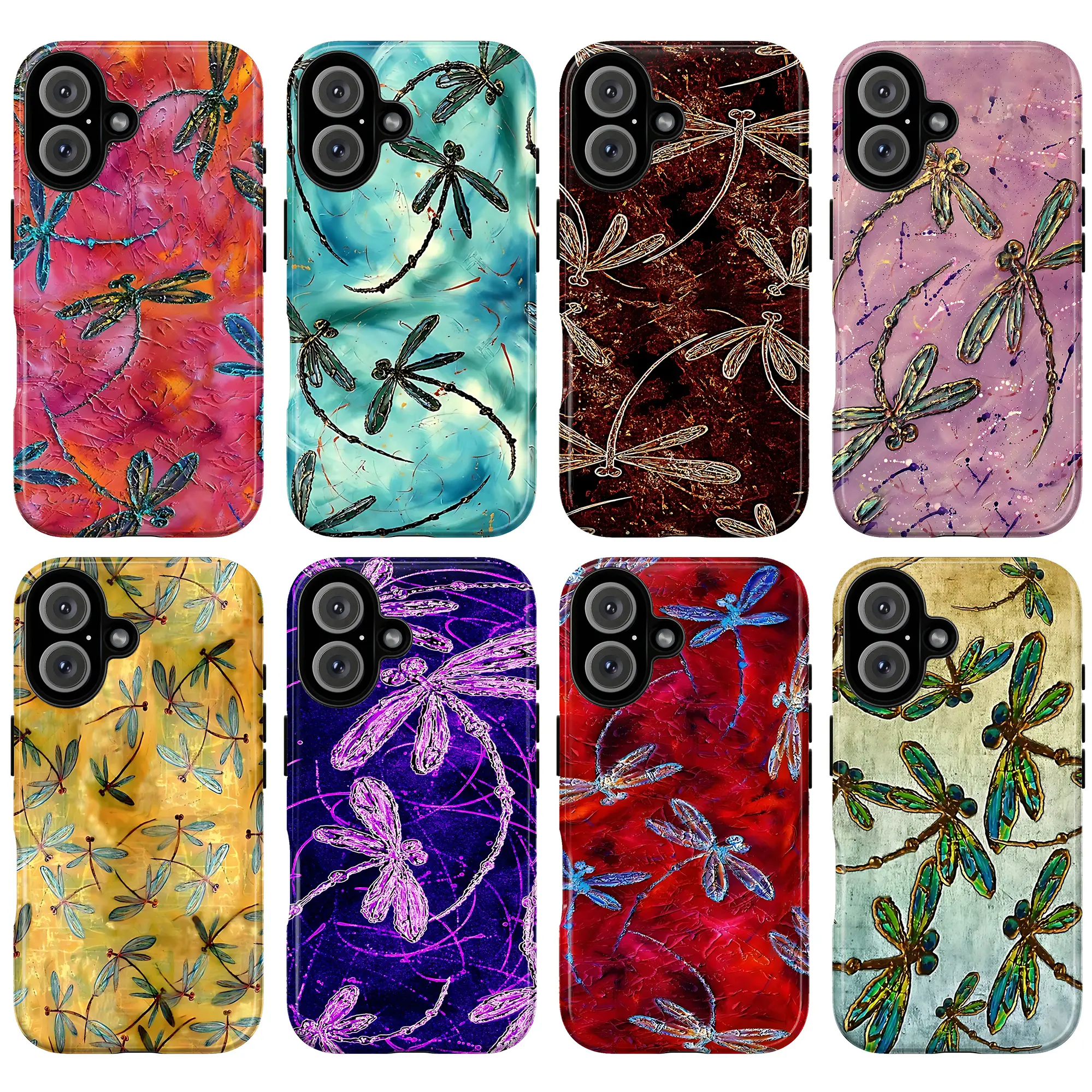 Whimsical Dragonfly Smartphone Case - TPU-PC Polycarbonate Protective Cover, Trendy Abstract Art Colorful Insect Design, Handheld Accessory for iPhone 11-17 Pro Max & Samsung Galaxy S21-S24, Gift for Art Lovers