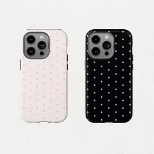 Pink polka dots pattern protective phone case, suitable for iPhone 17 Pro Max, 16, 15, 14, 13, 12 and Samsung 25 Ultra Plus, 24, 23, 22.  Double-layer shockproof case, a perfect gift for girls, featuring a polycarbonate outer shell and TPU inner lining.