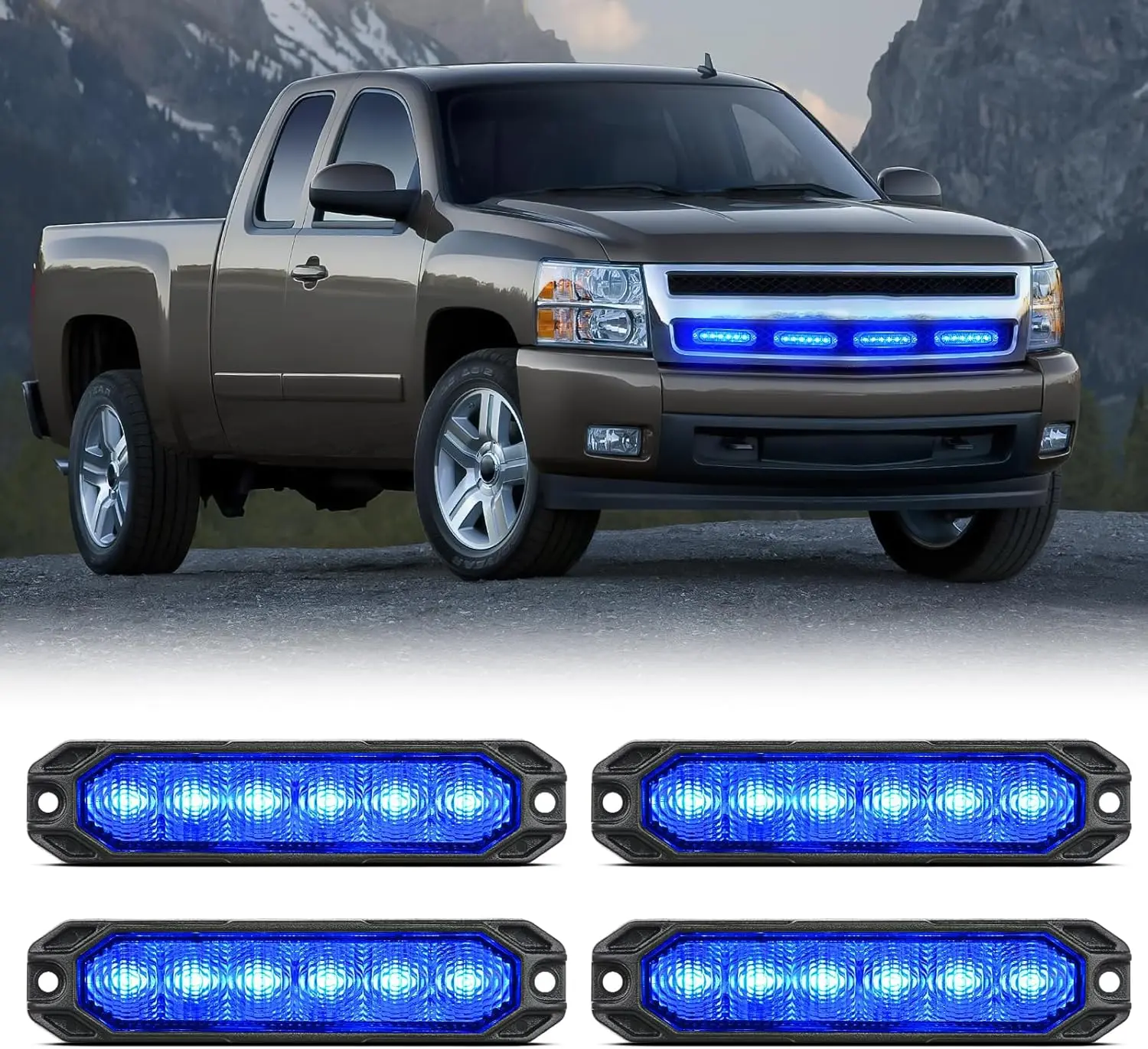 Nilight 6LED Strobe Lights 4PCS Ultra slim Surface Mount Caution Light bar 12-24V Sync Feature Working Flashing Light kit for Truck Car Vehicle ATV SUV UTV Blue, Led Work Light, Strobe Light Module