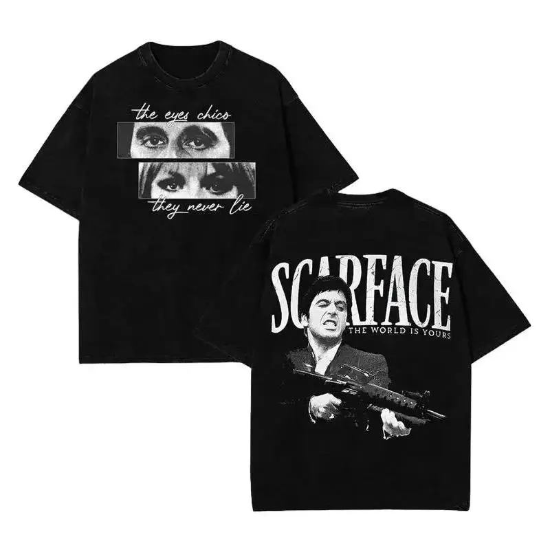 Men's Scarface Graphic T-Shirt, Breathable 100% Cotton Fabric, Casual Streetwear Shortsleeve Tee with Round Neck, Sporty, Simple, Menswear