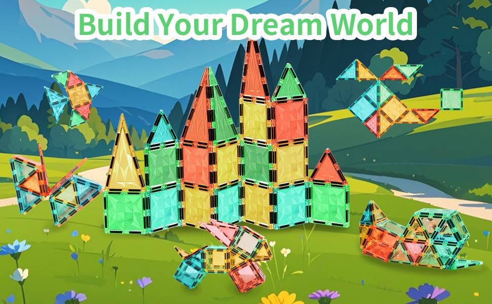32PCS Magnetic Tiles, Magnetic Tiles Kids Toys Magnet Toys for Toddler Magnetic Blocks Building Toys Preschool STEM Learning Sensory Montessori Toys for 3+ Year Old Boys and Girls, Safe Creativity Toddler Kids Toys, Christmas Toys Gift birthday gift
