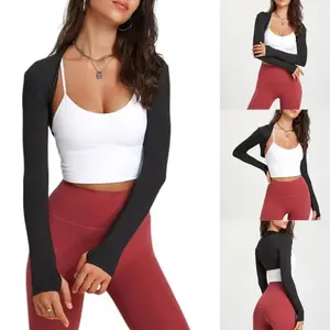 Womens Long Sleeves Shrug Cardigan Ladies Open Front Crop Cardigan All-matching Sport Crop Tops for Yoga Running Gym