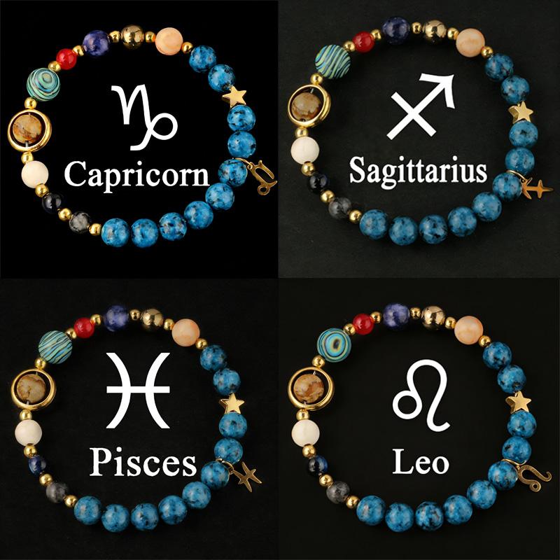 Solar System Zodiac Bracelet for Men & Women, Galaxy Style Protection Bracelet, Fashion Jewelry Gift Idea for Girlfriend, Mom, Bestie, Trendy Versatile Accessory, Perfect Birthday Present